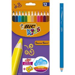 BIC Kids Supersoft kleurpotloden met puntenslijper - diverse kleuren - punt van 5.8 mm - pak van 12 stuks