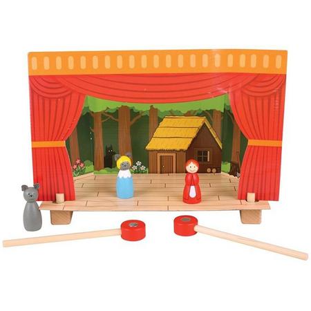 Bigjigs houten magnetisch theater poppenkast hout magnetic mini theatre Roodkapje assepoester 3 biggetjes