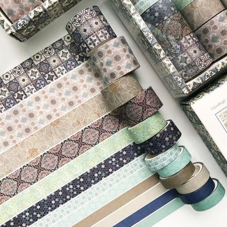 BOTC - Klassieke Washi Tape Set - 12 roll – Kunst - geometrisch patroon - Decoratie - DIY Scrapbooking - Dagboek - Album Sticker - Plakband Briefpapier - 3m lange