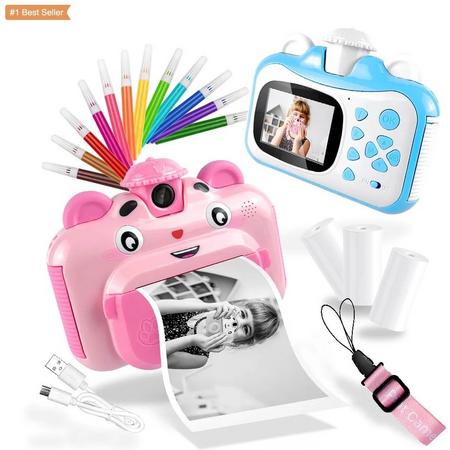 BP Kindercamera met Fotoprinter - Kinderfototoestel - Mini Printer - Foto Printer - 1080P HD - Inclusief 32GB SD kaart - 3 Rollen papier - Roze