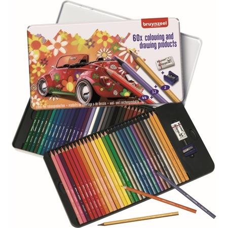 Bruynzeel Super Sixties Kever 60-delig kleurblik met potloden, gum en slijper