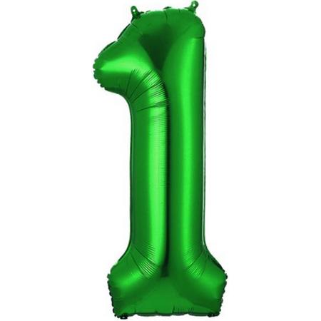 Ballon Cijfer 1 Jaar Groen Helium Ballonnen Verjaardag Versiering Cijfer ballonnen Feest versiering Met Rietje - 70Cm