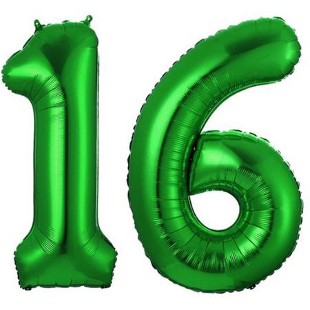Ballon Cijfer 16 Jaar Groen Folie Ballon Verjaardag Versiering Cijfer ballonnen Feest versiering Met Rietje - 36Cm