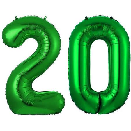 Ballon Cijfer 20 Jaar Groen Folie Ballon Verjaardag Versiering Cijfer ballonnen Feest versiering Met Rietje - 36Cm