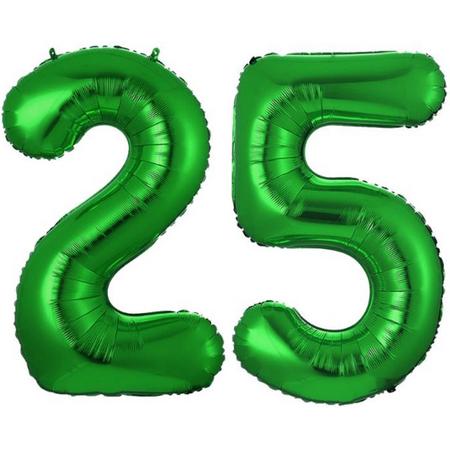 Ballon Cijfer 25 Jaar Groen Folie Ballon Verjaardag Versiering Cijfer ballonnen Feest versiering Met Rietje - 36Cm