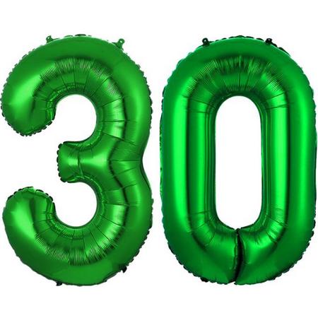 Ballon Cijfer 30 Jaar Groen Helium Ballonnen Verjaardag Versiering Cijfer ballonnen Feest versiering Met Rietje - 86Cm