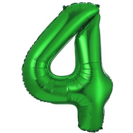 Ballon Cijfer 4 Jaar Groen Folie Ballon Verjaardag Versiering Cijfer ballonnen Feest versiering Met Rietje - 36Cm
