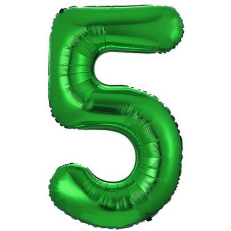 Ballon Cijfer 5 Jaar Groen Folie Ballon Verjaardag Versiering Cijfer ballonnen Feest versiering Met Rietje - 36Cm