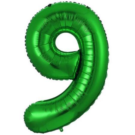 Ballon Cijfer 9 Jaar Groen Helium Ballonnen Verjaardag Versiering Cijfer ballonnen Feest versiering Met Rietje - 70Cm