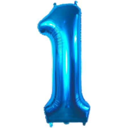 Folie Ballon Blauw Cijfer 1 Jaar Folie Ballonnen Verjaardag Met Rietje