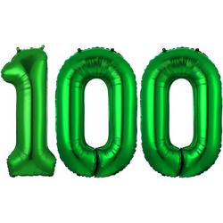 Folie Ballon Cijfer 100 Jaar Groen Verjaardag Versiering Helium Cijfer Ballonnen Feest versiering Met Rietje - 86Cm