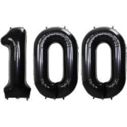 Folie Ballon Cijfer 100 Jaar Zwart Verjaardag Versiering Helium Cijfer Ballonnen Feest versiering Met Rietje - 86Cm