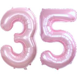 Folie Ballon Cijfer 35 Jaar Roze Verjaardag Versiering Helium Cijfer Ballonnen Feest versiering Met Rietje - 86Cm