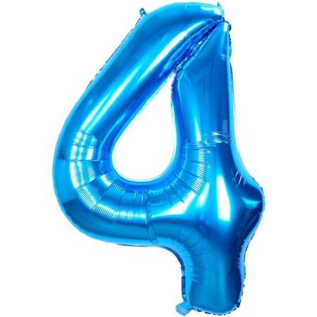 Folie Ballon Cijfer 4 Jaar Blauw Folie Ballonnen Verjaardag Met Rietje
