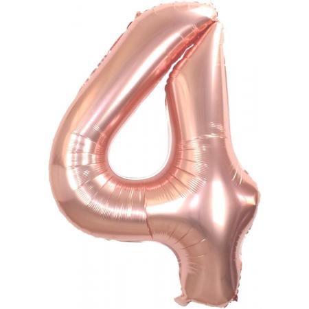 Folie Ballon Cijfer 4 Jaar Rosé Goud 86Cm Verjaardag Folieballon Met Rietje