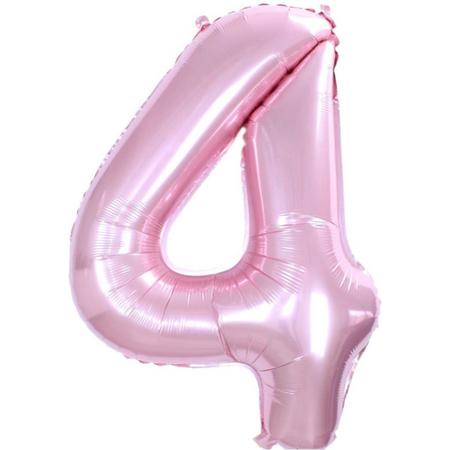 Folie Ballon Cijfer 4 Jaar Roze 86Cm Verjaardag Folieballon Met Rietje