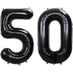 Folie Ballon Cijfer 50 Jaar Zwart Abraham Verjaardag Versiering Helium Ballonnen Sarah Versiering Met Rietje - 86Cm