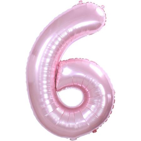 Folie Ballon Cijfer 6 Jaar Roze 86Cm Verjaardag Folieballon Met Rietje