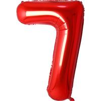 Folie Ballon Cijfer 7 Jaar Rood Verjaardag Versiering Helium Cijfer ballonnen Feest versiering Met Rietje - 70Cm