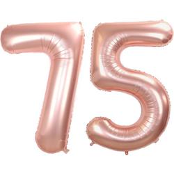 Folie Ballon Cijfer 75 Jaar Rose goud Verjaardag Versiering Helium Cijfer Ballonnen Feest versiering Met Rietje - 86Cm