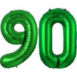 Folie Ballon Cijfer 90 Jaar Groen Verjaardag Versiering Helium Cijfer Ballonnen Feest versiering Met Rietje - 86Cm