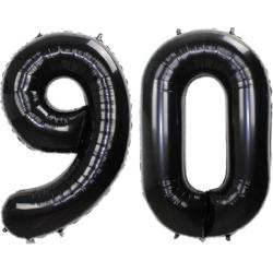 Folie Ballon Cijfer 90 Jaar Zwart Verjaardag Versiering Helium Cijfer Ballonnen Feest versiering Met Rietje - 86Cm