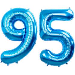 Folie Ballon Cijfer 95 Jaar Blauw Verjaardag Versiering Helium Cijfer Ballonnen Feest versiering Met Rietje - 86Cm