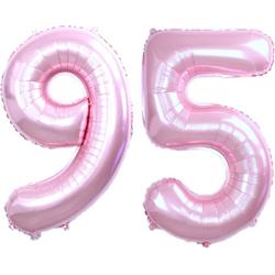 Folie Ballon Cijfer 95 Jaar Roze Verjaardag Versiering Helium Cijfer Ballonnen Feest versiering Met Rietje - 86Cm