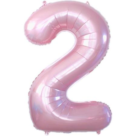 Folie Ballon Roze Cijfer 2 Jaar 86Cm Verjaardag Folieballon Met Rietje
