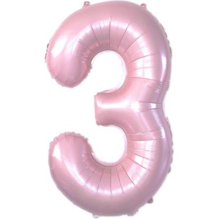 Folie Ballon Roze Cijfer 3 Jaar 86Cm Verjaardag Folieballon Met Rietje
