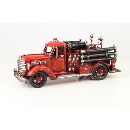 Rode klassieke brandweerwagen - Beeld - Tinnen model - 17,1 cm hoog