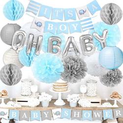 Babyshower Geboorte Versiering Pakket Jongen Baby Shower Decoratie Blauw Versier set Olifant met Oh Baby Ballonnen Slinger