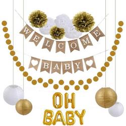 Babyshower versiering - geboorte decoratie - goud wit - OH BABY - baby shower feest pakket - slinger universeel