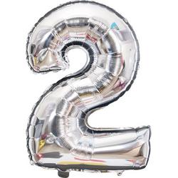 Ballonnen 2 jaar cijfer ballon - zilver folie helium - 100cm - zilveren verjaardag versiering