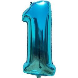 Cijfer ballon 1 jaar - Blauw Folie helium ballonnen - 100 cm - blauwe Verjaardag versiering