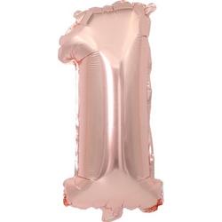 Cijfer ballon 1 jaar - Rose Goud Folie helium ballonnen - 100 cm - Verjaardag versiering