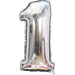 Cijfer ballon 1 jaar - zilver Folie helium ballonnen - 100 cm - zilveren verjaardag versiering