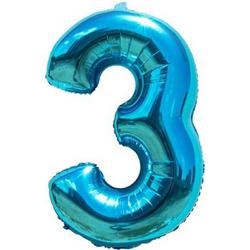 Cijfer ballon 3 jaar - blauw folie helium ballonnen - 100 cm - blauwe drie verjaardag versiering