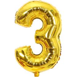 Cijfer ballon 3 jaar - goud folie helium ballonnen - 100 cm - gouden drie verjaardag versiering