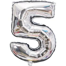 Cijfer ballon 5 jaar - zilver folie helium ballonnen - 100 cm - zilveren vijf verjaardag versiering