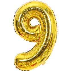 Cijfer ballon 9 jaar - goud folie helium ballonnen - 100 cm - gouden negen verjaardag versiering