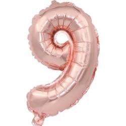 Cijfer ballon 9 jaar - rose goud folie helium ballonnen - 100 cm - rosé negen verjaardag versiering