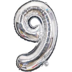 Cijfer ballon 9 jaar - zilver folie helium ballonnen - 100 cm - zilveren negen verjaardag versiering