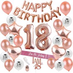 Verjaardag Versiering Rose Goud - 18 Jaar - Ballonnen Slinger Rosé Gold - achttien sjerp