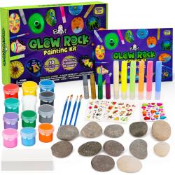 Babyfi ® - Multifunctionele Glow Rock Painting Kit - Inclusief Nederlandse Handleiding - Stenen Schilderen - Happy Stones - Glow in the Dark - Knutselpakket - Fidget Toys - Pop It