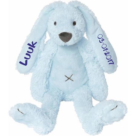Kraamkado knuffel konijn Rabbit Richie blauw met naam
