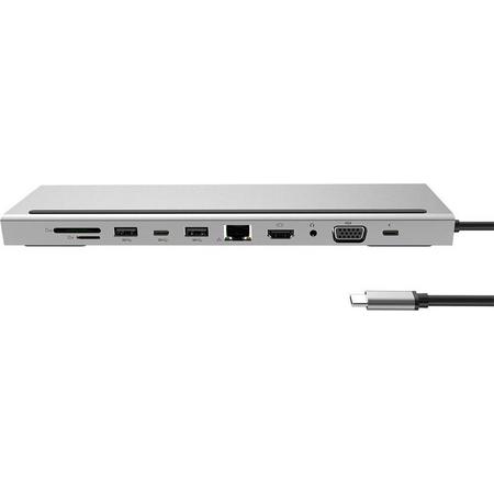 11 in 1 Macbook Hub - Dock - HDMI - USB 3.0 - VGA - 3.5mm Audio - USB C - Ethernet - Internet - SD / TF - Standaard - Grip - Docking station