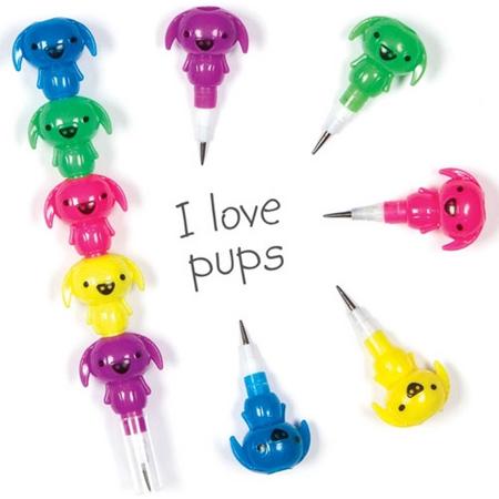 Drukpotloden hond school set met potloden voor kinderen ideaal om cadeau te geven (4 stuks)