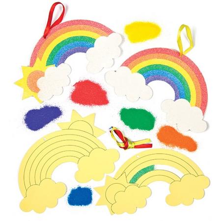 Maak ontwerp je eigen regenboogdecoraties met zandkunst - knutselspullen voor kinderen op te hangen (6 stuks)