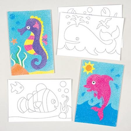 Maak ontwerp je eigen vellen voor kunstwerken van zand en glitter met zeedieren voor kinderen (8 stuks)